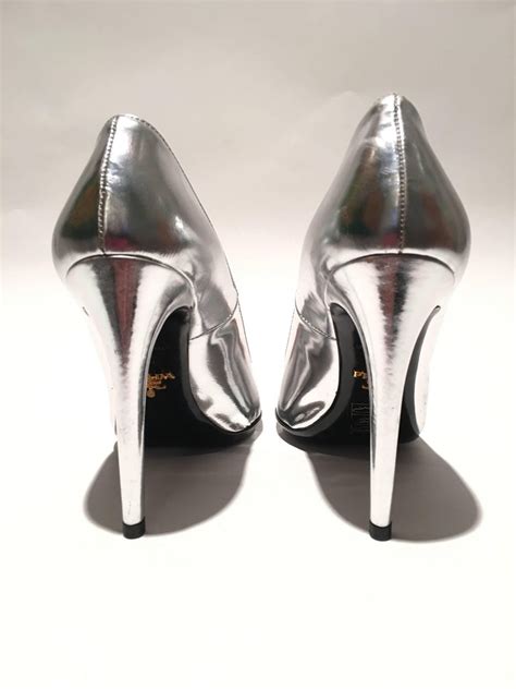 prada silver metallic shoes|Prada high heels shoes.